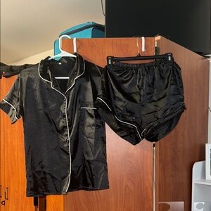 Black Satin Women's Pajama Set